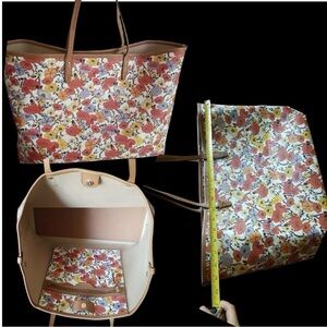 Tory Birch Floral Tote Bag with Tan Accents